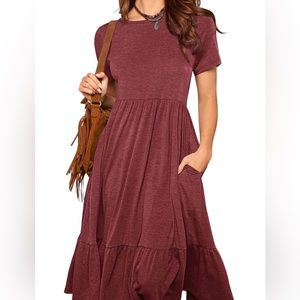 Solid Ruffle Hem Hidden Pocket Dress.